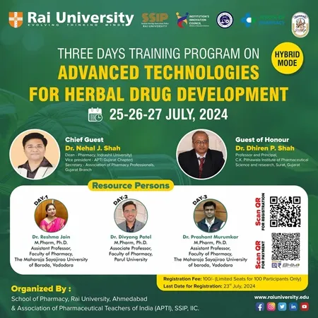 Three Days Training Program on Advanced Technologies for Herbal Drug Development on 25<sup>th</sup> to 27<sup>th</sup> July 2024