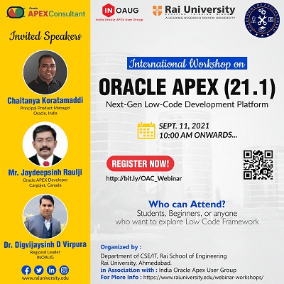 International Webinar on Oracle APEX (21.1) on 11<sup>th </sup>September 2021