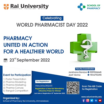 "WORLD PHARMACIST DAY 2022 CELEBRATION" organised by School of  Pharmacy, Rai  University on  23<sup>rd</sup> September,2022